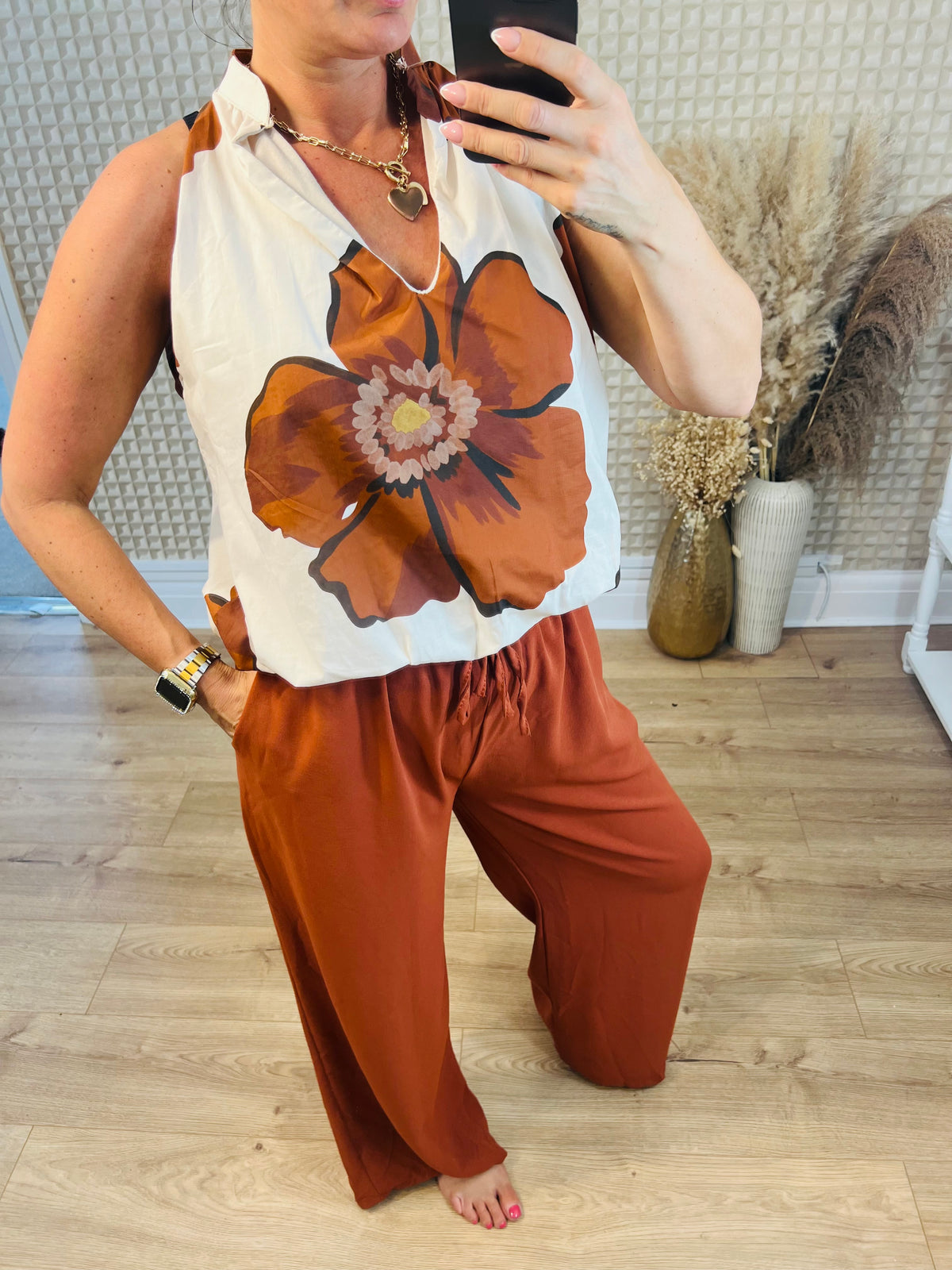 Flower Puff Hem Blouse