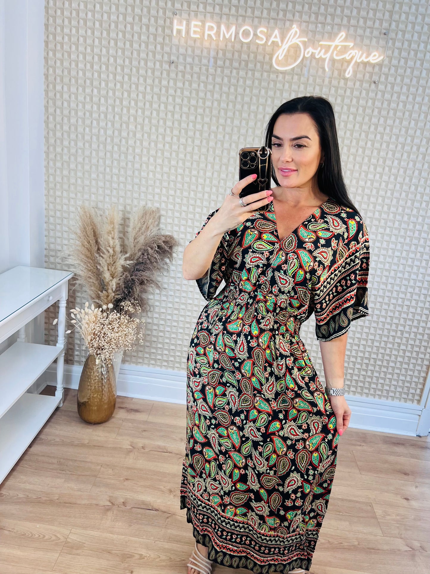 QED Black Paisley Midi Dress