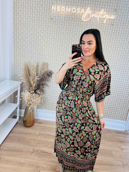 QED Black Paisley Midi Dress