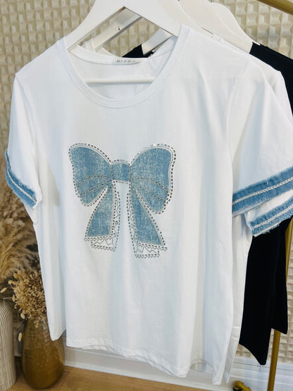 Black Denim Bow Tee