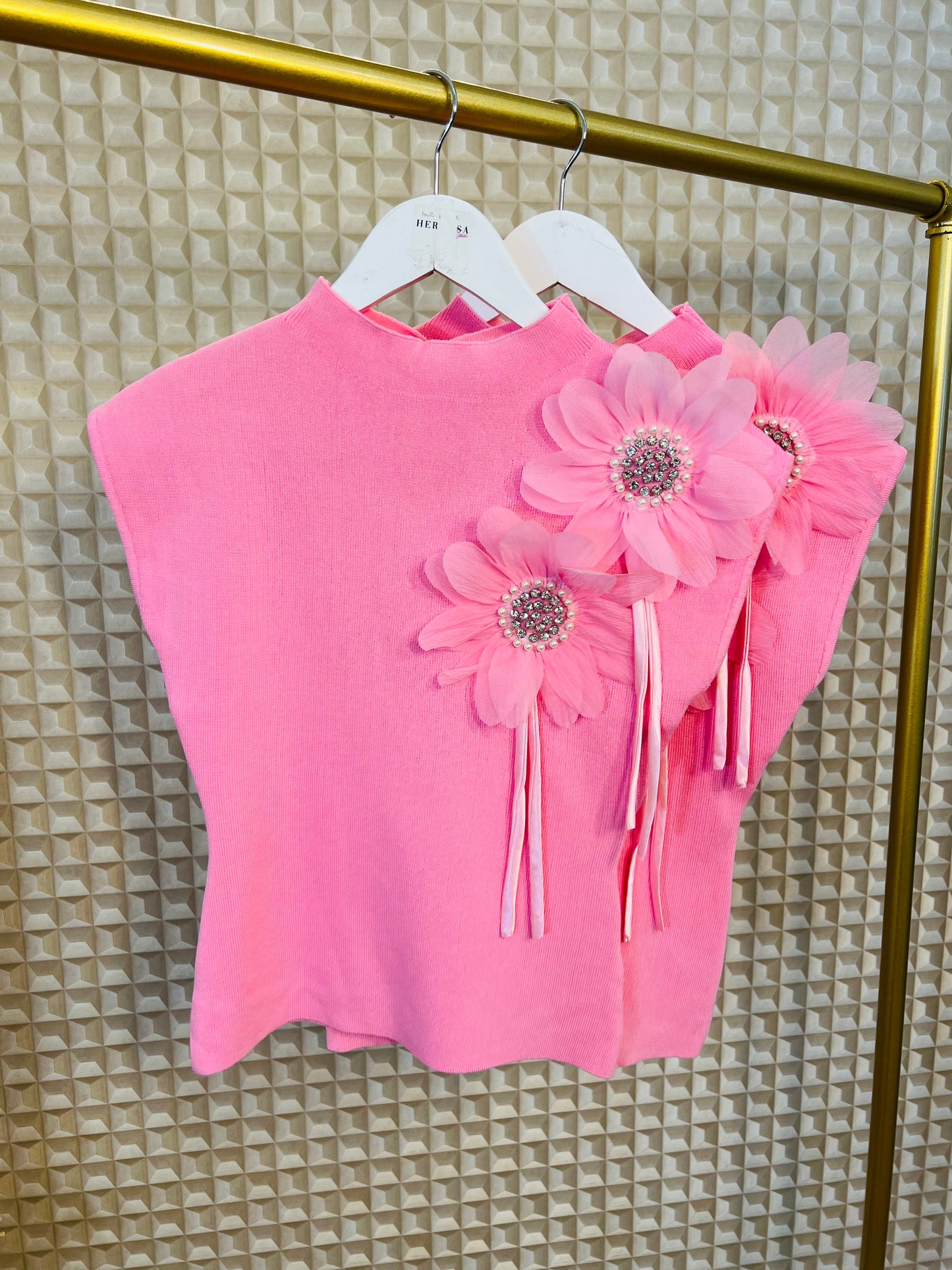 Pink Diamanté Flower Knit