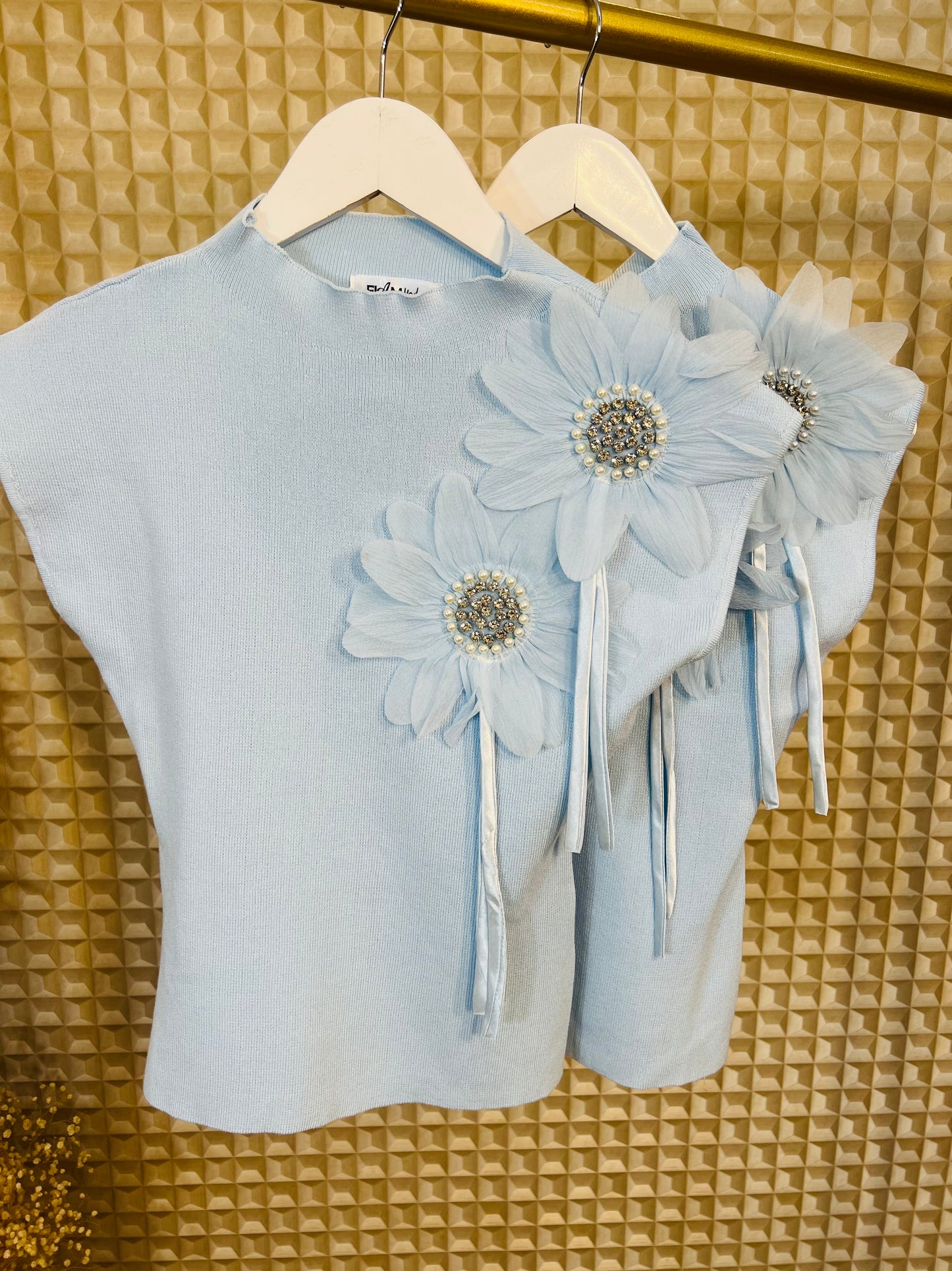 Blue Diamanté Flower Knit