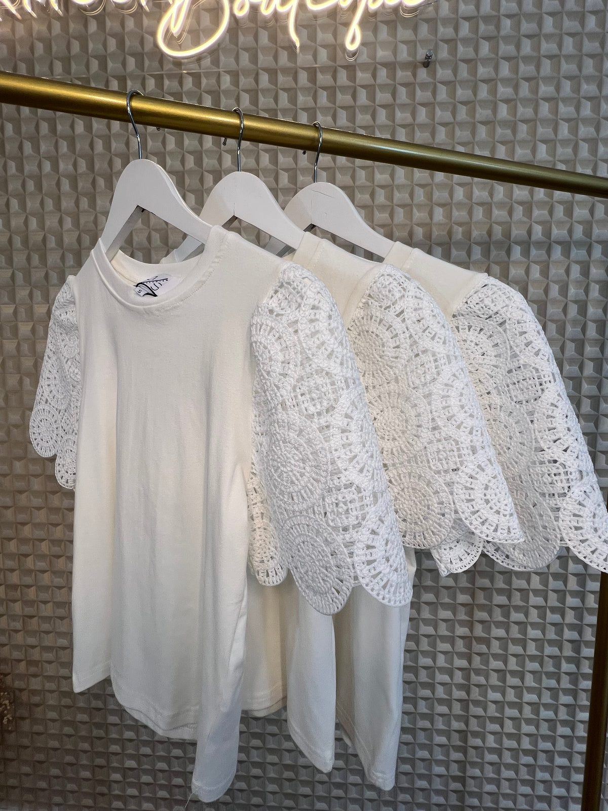 White Crochet Sleeve Tee