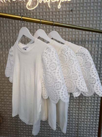White Crochet Sleeve Tee