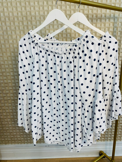 Navy Spot Bardot Top