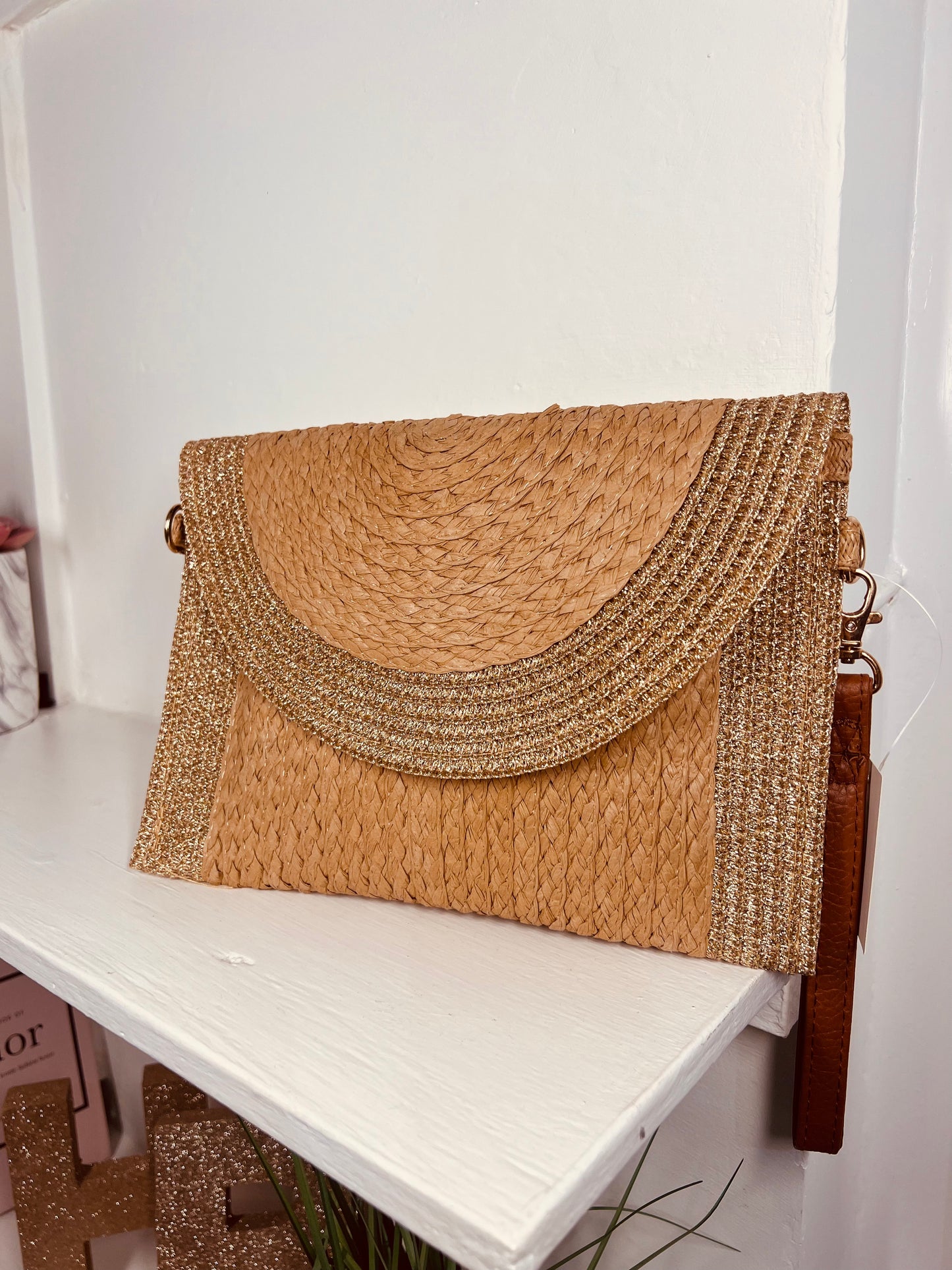 Gold Trim Straw Bag