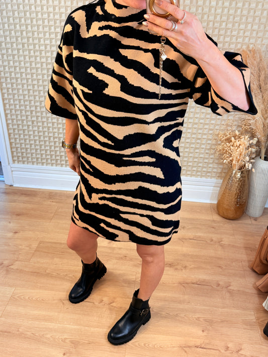 Tiger Knit Dress Brown