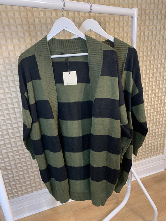 Khaki & Black Stripe Cardi